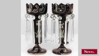 Antique Pair of French Victorian black glass lustres with