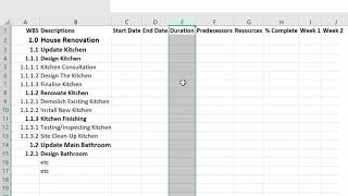 How to create a Gantt Chart in MS Excel, using Work Breakdown Structure (WBS): Project Management