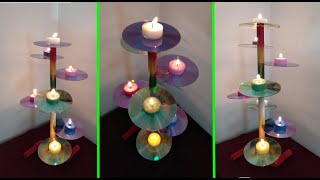hacer porta velas candelabro con CDS reciclados // ideas faciles con CDS