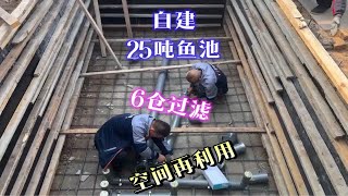 帮山西粉丝做鱼池，25吨水体双排6仓过滤，混泥土一体浇筑强度大