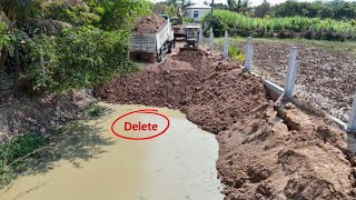 Nicely Delete POND PROJECT Landfill On Deep Water and Small POND by 8T Dump Trucks With Mini Dozer P