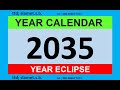 2035 calendar + map of solar and lunar eclipses in the world