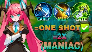 ( 2X MANIAC ) BEST BUILD WTF!! DAMAGE TOP1 GLOBAL | ONE SHOT KILLS MANIAC | LAYLA GAMEPLAY