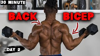 30 MINUTE BACK AND BICEP WORKOUT AT HOME (DUMBBELLS ONLY!) - DAY 2