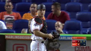 STL@MIA: Marlins get a double play after interference