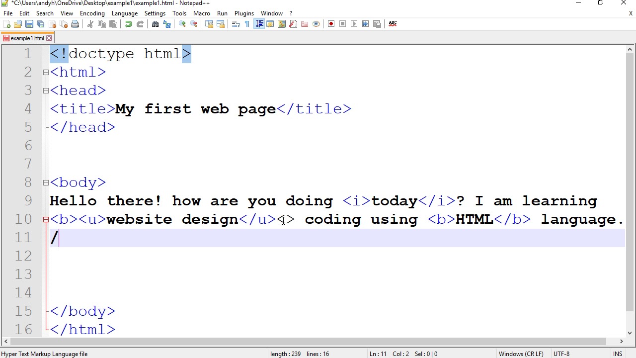 Hand Coding Simple HTML Tags - YouTube