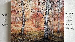 Autumn Birch Trees Acrylic Painting Tutorial