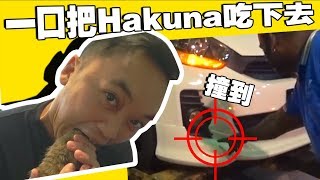 妈妈刚学就不小心撞到，我一口把Hakuna 吃下去！