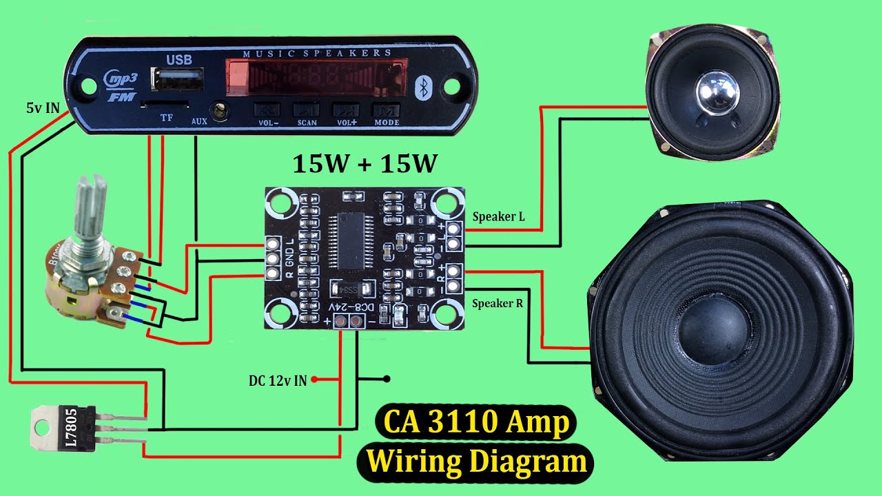 CA 3110 Class D Amp Wiring Diagram & Sound Testing - YouTube