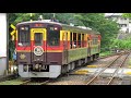 〔4k uhd cc〕わたらせ渓谷鉄道・わたらせ渓谷線：水沼駅、wkt 510形 wkt 550形 「トロッコわっしー号」発車シーン。《8718d》