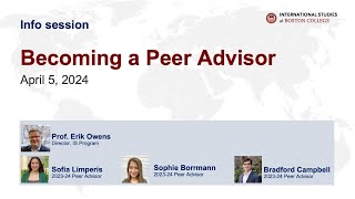 Peer Advisor info session - April 2024