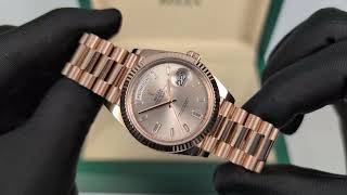 Rolex Day Date 40 228235 Rose Gold Sundust Baguette Dial