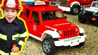 Fire Truck Surprise Toy Unboxing! Firefighter Jeep and Costume Pretend Play | JackJackPlays