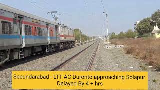 Secundarabad - Mumbai LTT AC Duronto approaching Solapur