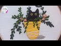 black cat on yellow pot 🐈‍⬛ beginners embroidery kit tutorial