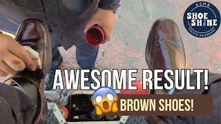 S8E16 Burgundy shoes  in poligono ave #ASMR #shoeshine #faustoarizmendi