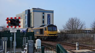 Trains at Hartlepool | Storm Éowyn| 66566 + 66507 + 66952 | 60s Stuck at Stockton! |