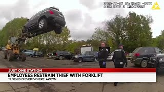 Akron auto business finds criminal in car, take matters into their own hands: Video