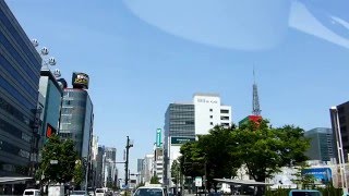 名古屋 栄交差点から名古屋テレビ塔，サンシャインサカエ観覧車，ドンキホーテを見る