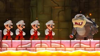 New Super Mario Bros Wii - All Bosses with Multiple Marios