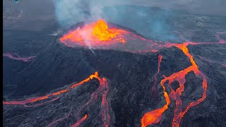 FLIGHT OVER THE DRAGON'S NEST-ICELAND VOLCANO ERUPTION-CLOSER LOOK TO S-W LAVA RIVERS-Aug31, 2021