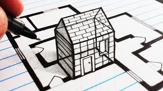 How to Draw A 3D House Line Drawing Illusion