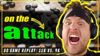 GO Game Replay:  On THE ATTACK!  11k vs 9k #baduk