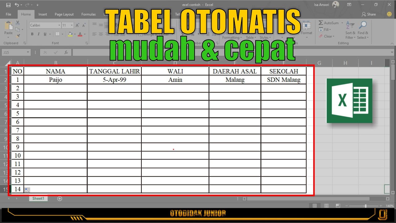 Membuat Tabel Otomatis Di Exel - YouTube