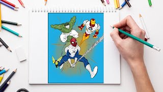 Coloring The Incredible Hulk, Spiderman & Ironman | Superhero Coloring Pages
