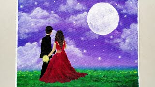 Valentine's Special- A Romantic Moonlight couple Painting/ valentine Romantic Painting/ Acrylic