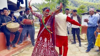 NEPALI WEDDING CEREMONY | Groom And Bride Dance |  Hindu Marriage |  Panache Baja ,Traditional Nepal