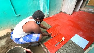 Amazing Floor parking Tile Installation-Using by sand and cement mixer