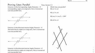 Geometry 3.3 Notes Proving Lines Parallel